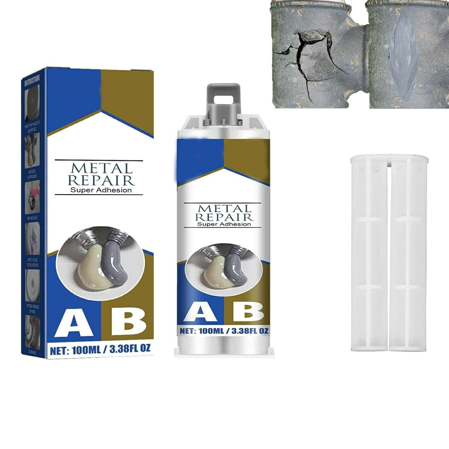 ＼楽天1位／金属修理用接着剤 強力金属補修剤 鋳物用接着剤 metal repair AB接着剤 溶接接着剤 強力 金属修復 キャスターラバー メタルプラギング修理 耐低温 耐熱性 耐磨耗性 耐水性 耐酸化性 金属、木材、ポリ塩化ビニール、レザーに対応可能 (100ML*1)