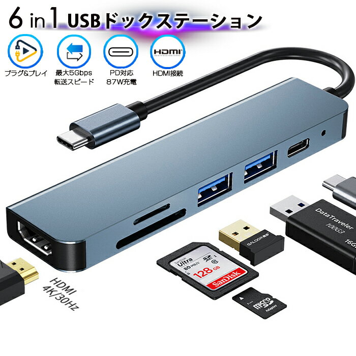 【送料無料】6in1 USBドックステーシ