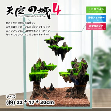 【送料無料】天空の城4(縦長タイプ) LEDライト付き水槽セット アクアリウム フィルターポンプ付きオーナメント 自由研究 夏休み LED照明 金魚鉢 卓上 AQUARIUM すいそう おしゃれ かわいい オブジェ ガラス 円柱 丸形 金魚 メダカ 熱帯魚