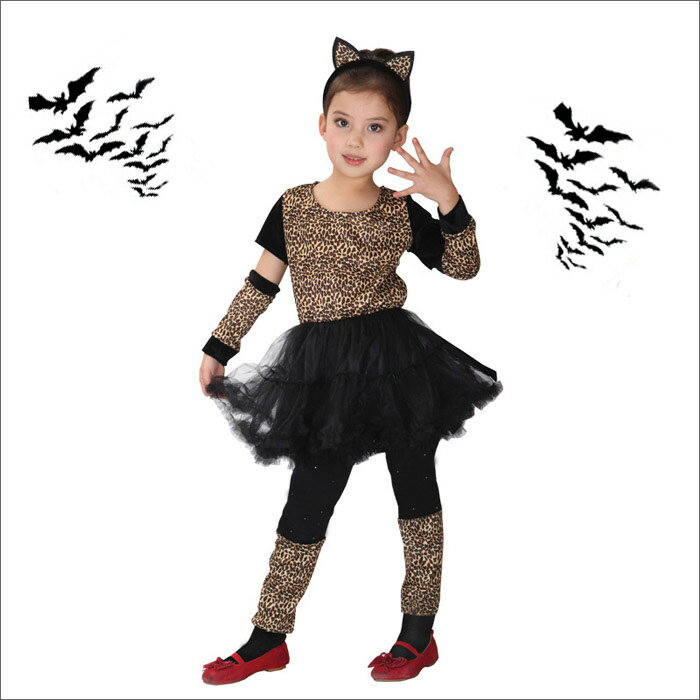 ハロウィン衣装 子供 豹柄 動物服 コスプレ キッズ 女の子 魔女 コスチューム 子供用 ハロウィーン仮装 衣装 小悪魔 コスプレ衣装 コウモリ ハロウィン 仮装 魔法使い コスプレ 仮装 万聖節