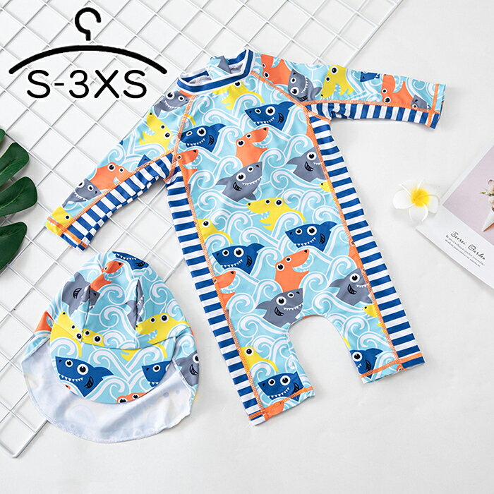 キッズ 水着 男の子 オールインワン 2点セット 子供 ジュニア ラッシュガード ショートパンツ スイムキャップ 半袖 水泳帽 キュート 男児 男子 水遊び ア...