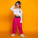 キッズ ダンス衣装 ヒップホップ Tシャツ HIPHOP 子供 トップス へそ出し 長袖 白 ロングパンツ トップス 女の子 JAZZ DANCE ジャズダンス ボトムス ステージ衣装 原宿系 おしゃれ チア チアダンス衣装 LOGO ステージ衣装 韓国子供服 社交ダンス 練習着