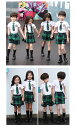 入学式スーツ 半袖　子供 セーラー服　チェックスカート キッズ 卒業式　3点セット/女子学生制服/上下セット フォーマル/スクールシャツ キッズ　ジュニア/中学校制服/女子校生ミニスカ/子どもダンス/演出服/夏　学生服 上下 男の子 女の子 夏/100cm-160cm 2