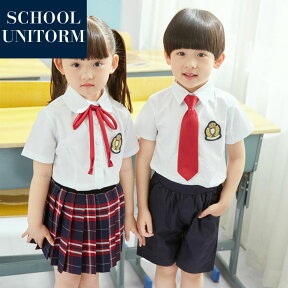 入学式スーツ 半袖　子供 セーラー服　チャックスカート キッズ 卒業式　3点セット/女子学生制服/上下セット フォーマル/スクールシャツ キッズ　ジュニア/中学校制服/女子校生ミニスカ/子どもダンス/演出服/夏　学生服 上下 男の子 女の子 夏/100cm-160cm