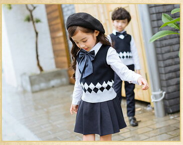 セーラー服 5点セット 「ベスト+白いシャツ+ズボン/スカート+蝶結び+ワッペン」春秋服 男の子 女の子 フォーマル スーツ 卒業式 入学式 小学生 スーツ 学生服 コスチューム フォーマルスカート卒園式 子供服 キッズ お受験 発表会 ジュニア フォーマル110cm-160cm