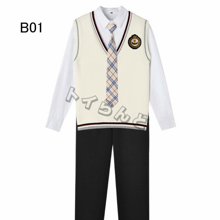 スクールベスト 学生服 ベスト制服 男子 通学用 Vネック 高校生 中学生 小学生 男子 メンズ 男の子 ジュニア制服 ニット 男子高校生 DK制服 5点セット 上下セット 発表会 コスプレ コスチューム 衣装 仮装 文化祭 ズボン ネクタイ なんちゃって制服