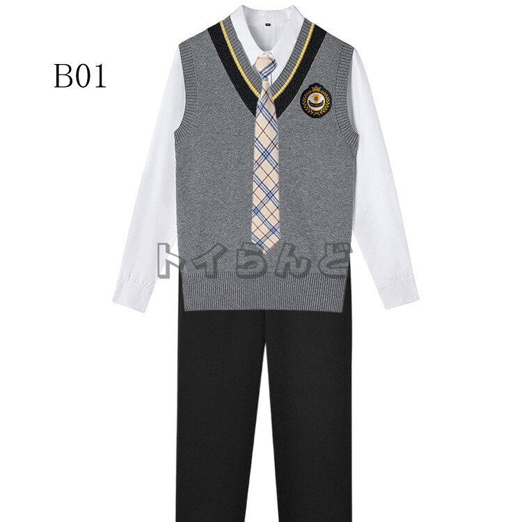 フォーマルスーツ　スクールベストセット 男子 通学用 Vネック スクールベスト 高校生 中学生 小学生 男子 メンズ 男の子 ジュニア制服 ニット 男子高校生 DK制服 5点セット 上下セット 発表会 コスプレ コスチューム 衣装 仮装 文化祭 ズボン ネクタイ なんちゃって制服