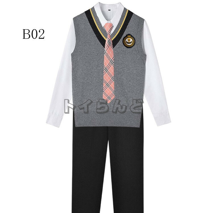 フォーマルスーツ　スクールベストセット 男子 通学用 Vネック スクールベスト 高校生 中学生 小学生 男子 メンズ 男の子 ジュニア制服 ニット 男子高校生 DK制服 5点セット 上下セット 発表会 コスプレ コスチューム 衣装 仮装 文化祭 ズボン ネクタイ なんちゃって制服
