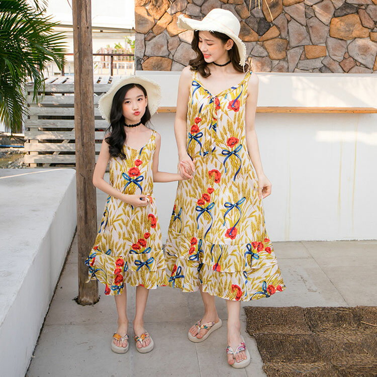 キャミソール ワンピースビーチウエア 大人サイズ 女リゾートワンピース 家族お揃い 親子ペア 親子お揃い ペアルック ワンピース 記念日 家族活動 夫婦お揃い ...