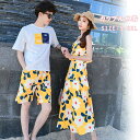 【6/4 20時 全商品ポイント10倍】ペアルック カップル 水着 夏 花柄 ワンピース カップル水着 ペア水着 韓国風 マキシワンピース セットアップ シャツ パンツ リゾートワンピース ビーチ 旅行 お揃い 夫婦 結婚祝い 記念日 プレゼント(4)