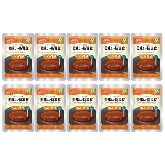 【10個セット】アルファフーズ UAA食品 ハンバーグ煮込み 100g 美味しい防災食 非常食 介護食 惣菜 パウチ袋 防災食 レトルト 保存食 備蓄食料 防災グッズ