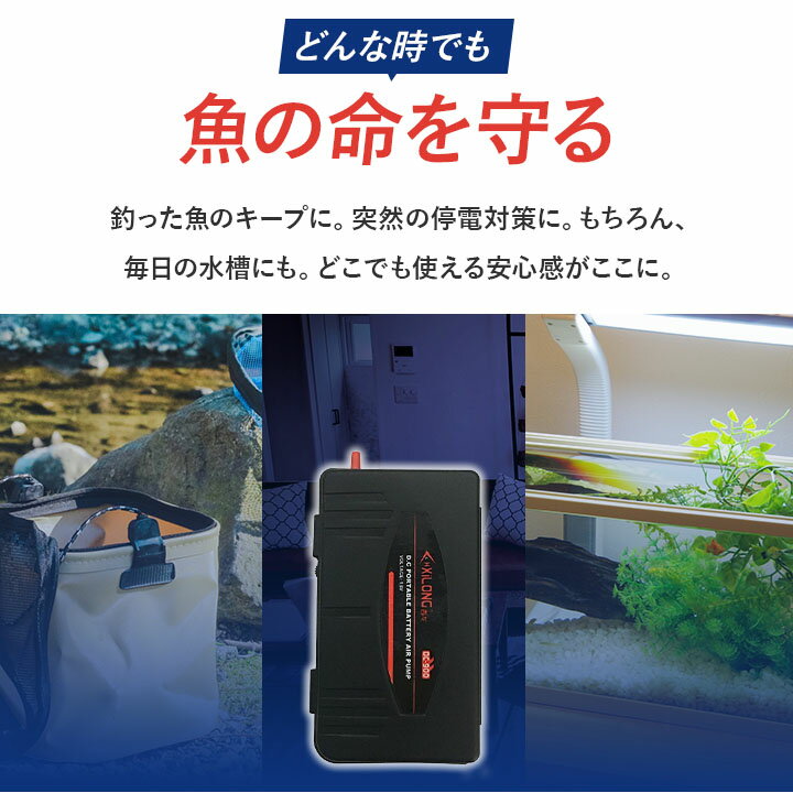 魚用エアーポンプ DC900 ブラック ミクロ泡 エアストーン付き 低騒音 小型 強力エアー 釣り用 酸素供給 緊急時 停電対策 水槽 エアポンプ 3