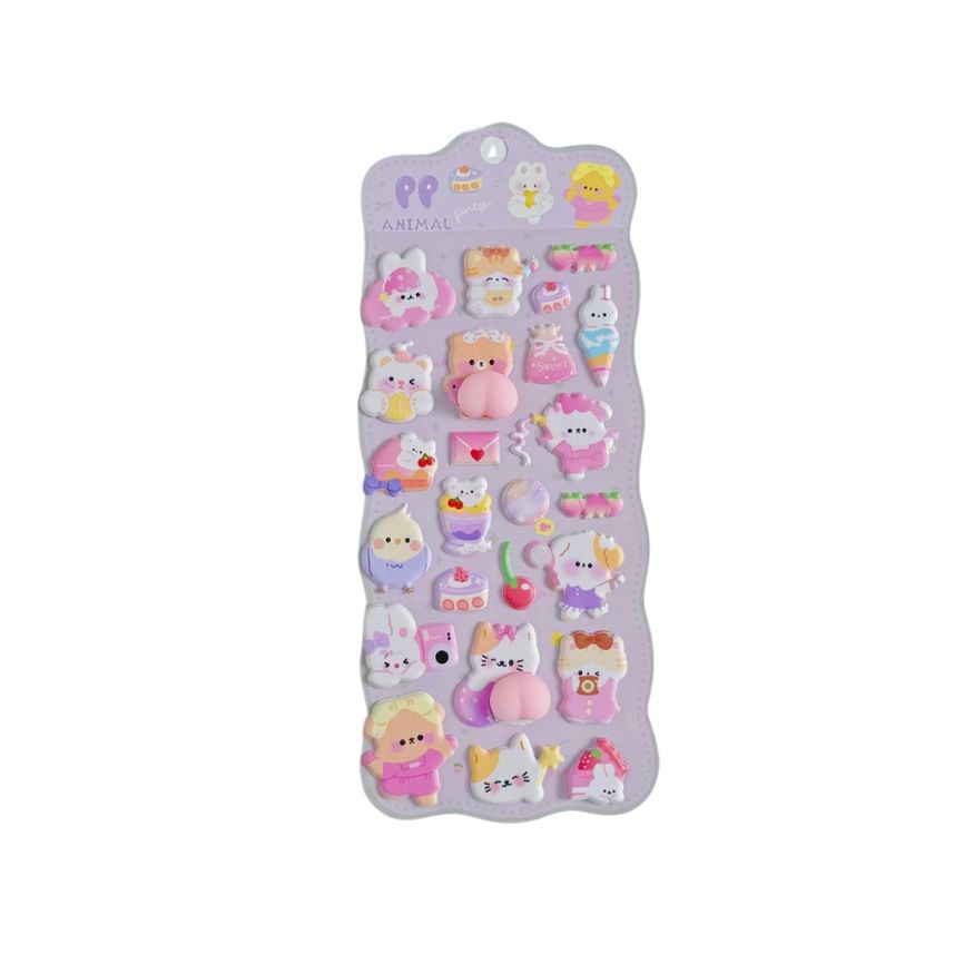 【お試し1枚】ぷにぷに アニマルステッカー パープル かわいい 立体 シール 立体シール 3D もちもち ぷっくり スマホ iPad ノート 手帳 デコレーション シール交換 デコシール 平成女子 全4種類 toysbox2nd-10016280 ソフィアゲート サンプル画像2