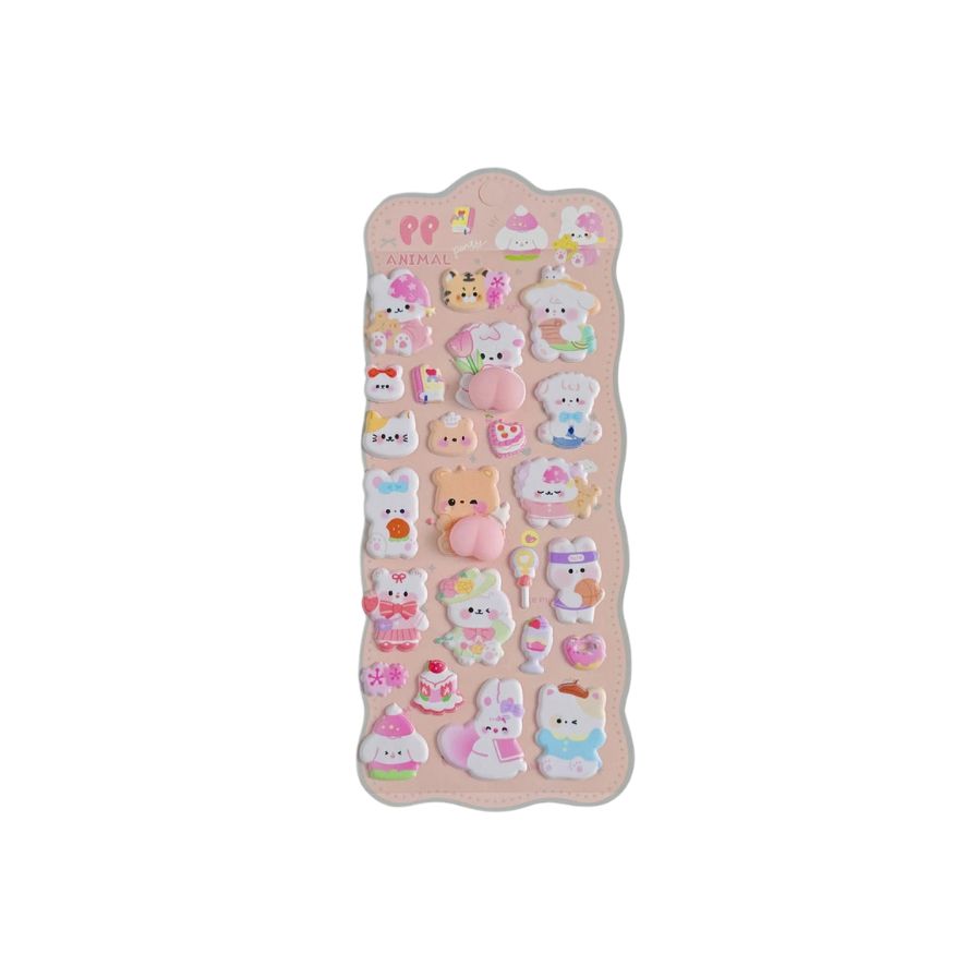 【お試し1枚】ぷにぷに アニマルステッカー 薄ピンク かわいい 立体 シール 立体シール 3D もちもち ぷっくり スマホ iPad ノート 手帳 デコレーション シール交換 デコシール 平成女子 全4種類 toysbox2nd-10016283 ソフィアゲート サンプル画像2