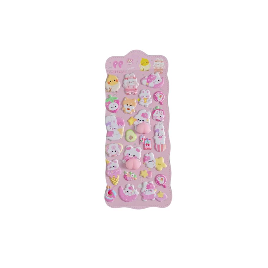 【5枚セット】ぷにぷに アニマルステッカー ピンク かわいい 立体 シール 立体シール 3D もちもち ぷっくり スマホ iPad ノート 手帳 デコレーション シール交換 デコシール 平成女子 全4種類 toysbox2nd-10016289 ソフィアゲート サンプル画像2