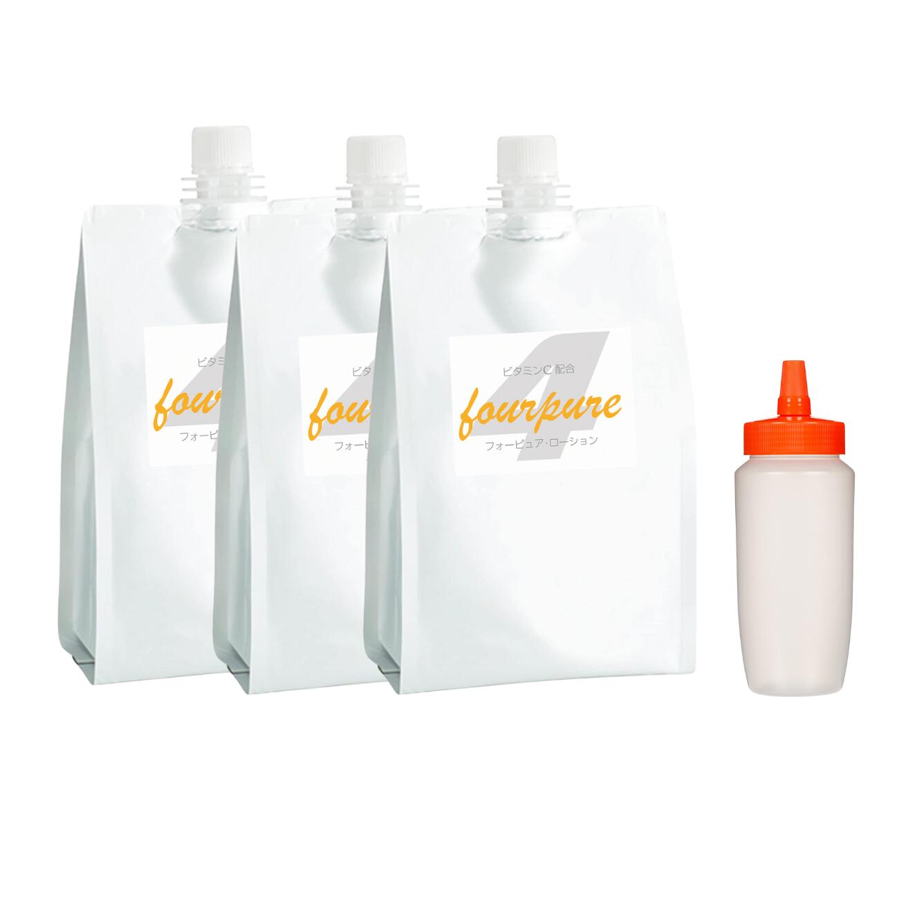 【全国一律 送料無料】フォーピュア クリア ローション 1Lパウチ×3本(ソフトタイプ )+はちみつ容器×1個 中〜高粘度 3-5倍濃縮 希釈 業務用 髭剃り ...