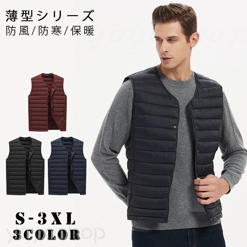 ダウンベスト メンズ アウター ダウンジャケット フード付き シンプル ベスト 防寒 厚手 暖かい ライトダウン フェイクダウンジャケット 大きいサイズ