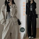 スウェット セットアップ レディース 上下セット アウター パーカー ジャージ スウェット スウェットパンツ ワイドパンツ ルームウェア 大きいサイズ フード付...