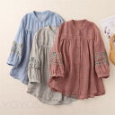 シャツ ブラウス レディース 新作 七分袖 刺繍 花柄 綿麻調 トップス 前開き 立ち襟 春 夏 秋 ボタン 大人 カジュアル デザイン感 羽織り 大きいサイズ 体型カバー ゆったり レトロ 通勤 OL 上品感 エレガント オフィス 着回し 30代 40代 50代 都市 おしゃれ 送料無料