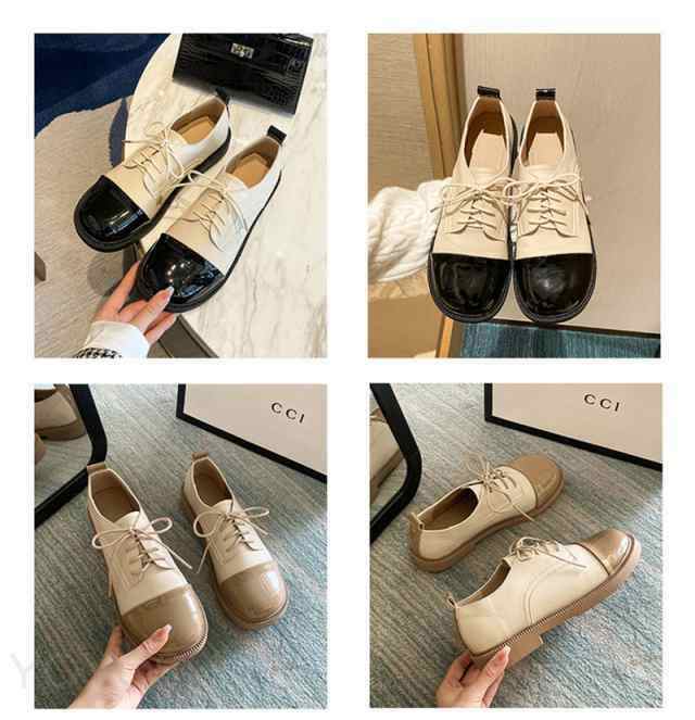 パンプス レディース ローファー ラウンドトウ 配色切替 厚底 超目玉 シューズ モカシン カジュアル 春秋 通学 履きやすい 痛
