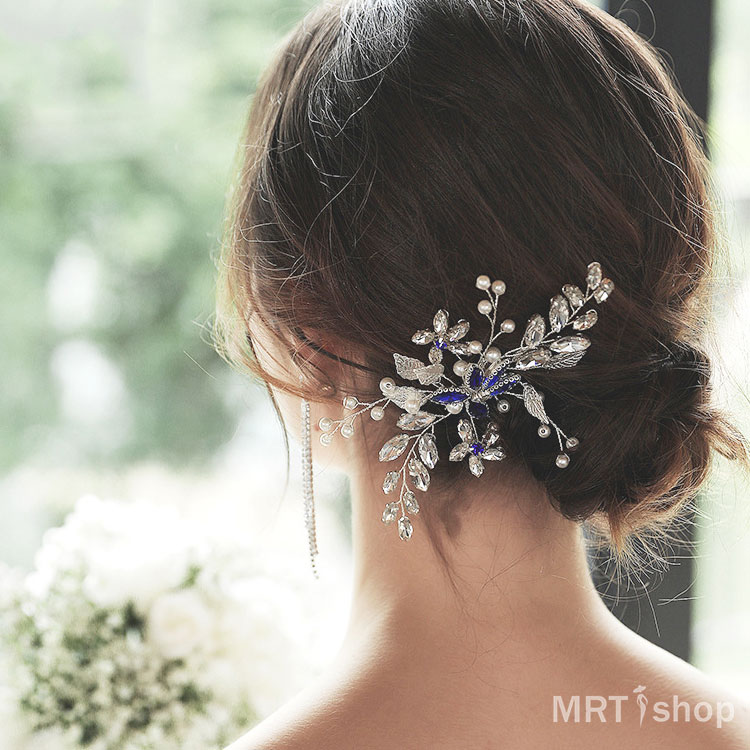 花 パール ヘッドドレス 小枝 コーム ラインストーン ヘアアクセサリー 結婚式 花...