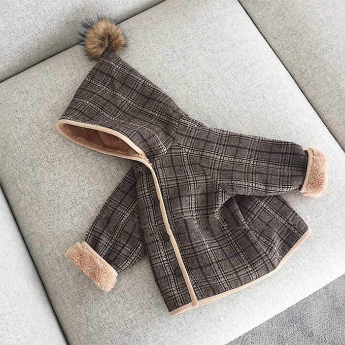 ベビー服 男の子アウター キッズコート女の子 上着 長袖 綿入りジャケット男女兼用 フード付き チェック柄 なn暖かい 防寒 棉服 秋冬物