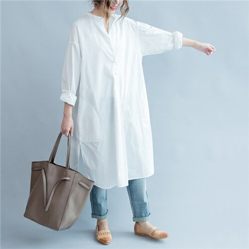 シャツワンピース 秋冬 長袖 ロング 白 レディース ワンピース シャツ チュニック シャツワンピ 夏 春 秋 30代 40代 50代 カジュアル 大きいサイズ きれいめ シャツワンピース 上品 シーズンレスで活用 脚長効果も抜群 通勤 おしゃれ ゆったり シンプル ホワイト