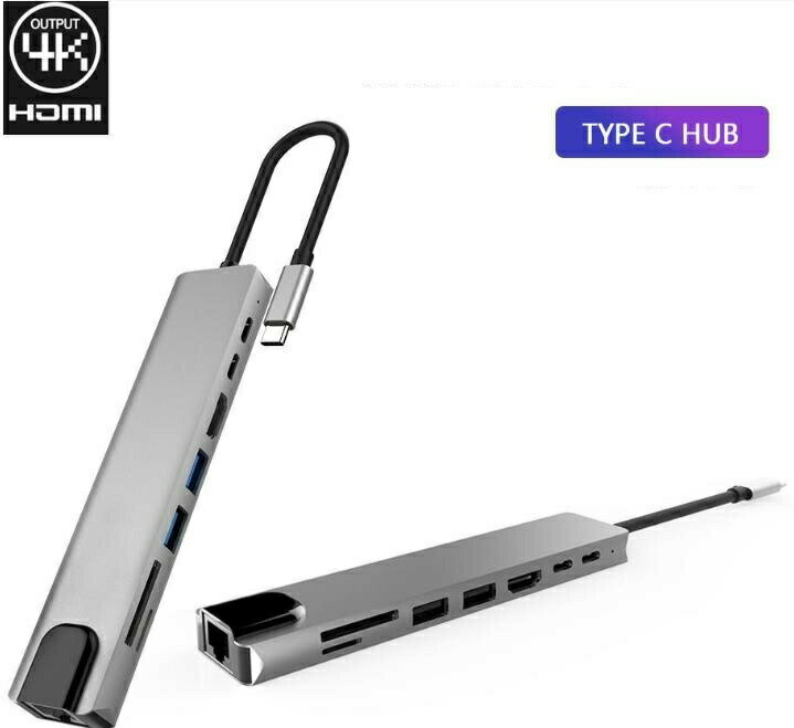 USB Type-C ハブ HDMI 4K出力 ドッキングステーション 5-in1 USB 3.0 変換アダプター アダプタ アルミニウム グレー3*USB3.0ポート/1*USB2.0ポート/ LANポートRJ45（1000Mbps）/DP 4K