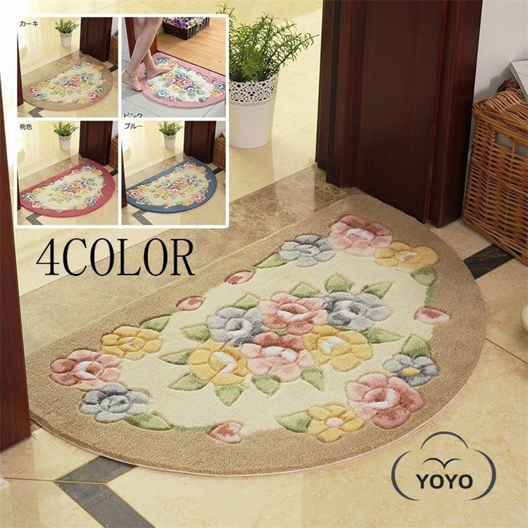 半円 半円形マット 玄関マット 北欧 屋外 屋内 室内 花模様 薔薇 洗える 50×80cm 泥除け 汚れ防止 滑り止め 吸水 触さよい 抗菌 バスマット 絨毯