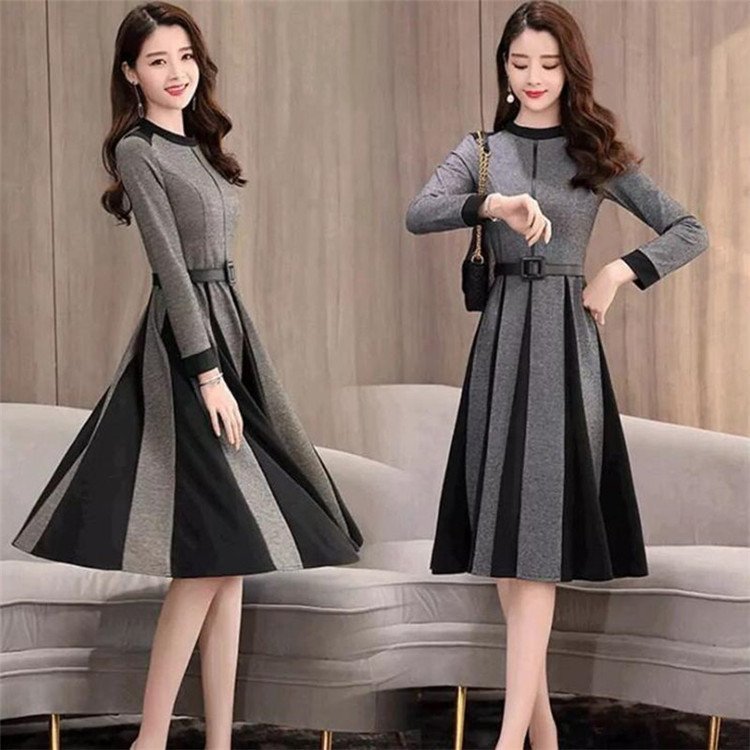 レディース 40代 ワンピース きれいめ 長袖 上品 秋冬 膝丈ワンピース 丸首 Aライン 大きいサイズ パーティードレス 韓国風 おしゃれ 可愛い 通勤 着痩せ 新品