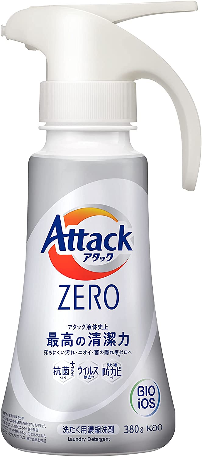 【4個セット】アタックZERO 洗濯洗剤 液体 アタック液体史上 最高の清潔力 ワンハンドタイプ 380g