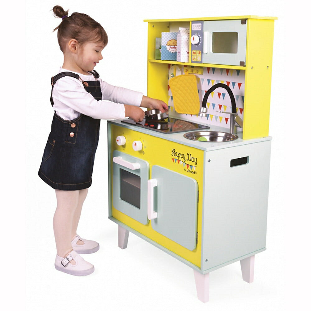 おままごとキッチン 木製ハッピーデーわくわく IHキッチン(幅55×奥行30×高さ87cm) おもちゃ おしゃれ コンロが光る サウンド 音が鳴る プレゼント トイザらス限定