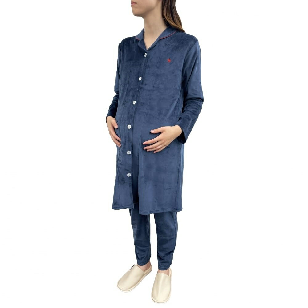 「12/1〜6限定先着で最大2000円OFFクーポン」POLOBCS 長袖テーラーパジャマ ストレッチベロア 無地(ネイビー×M-L)