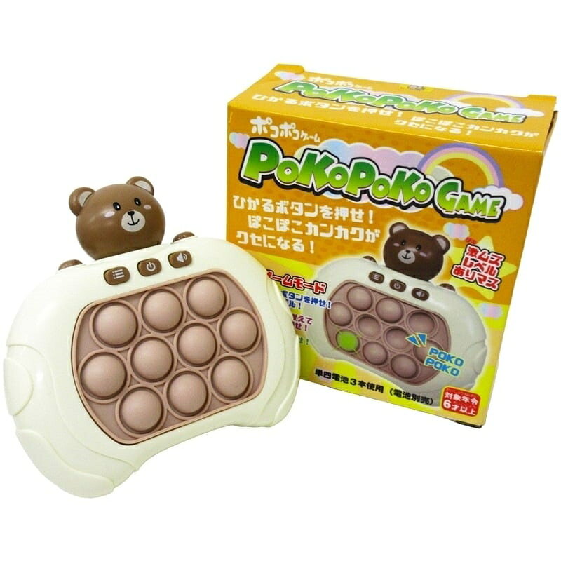 ぽこぽこカンカクがクセになる！4つのゲームモードが楽しめる進化系ポコポコゲームです！ひかるボタンを押して激ムズレベルをクリアしよう♪ブレイクスルーモード、メモリーモード、スコアーモード、マルチプレイモード、4つのゲームプレイモードで何度も楽しく遊べます！※単四電池3本使用（電池別売）＜セット内容＞本体：1個＜主な材質＞ABS、シリコンこちらの商品は実店舗から入荷・発送しておりますため、パッケージ状態や、梱包状態が商品ごとに異なる場合がございます。一部商品に商品管理ラベルが添付されている場合がございます。※お支払い方法はご利用ガイドの「お支払い方法・お支払いについて」をご確認ください。※ご注文確定後の注文内容の変更、キャンセルはお受けしておりません。※対象年齢がある商品については目安となっております。※実際の商品と画像は若干異なる場合がございます。対象年齢 (歳～)：6.0 - 9.0梱包サイズ (cm)：5,12,12重量 (g)：160 GRAMfirst_arrow，電池：電池別売 単4電池×3.0