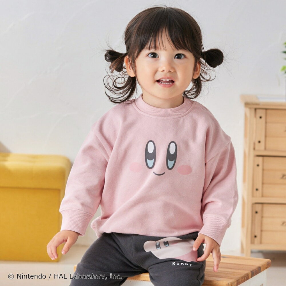 星のカービィ 長袖トレーナー フェイス Kirby BABY(ピンク×100cm)のサムネイル