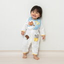 「7月20日限定先着で最大1000円OFFクーポン」TOM and JERRY トムとジェリー 長袖前開きロンパース スタイ付き ホワイト×70-80cm