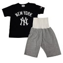 「5/1〜6限定先着で最大2000円OFFクーポン」MLB ヤンキース 半袖パジャマ 無地腹巻付き ブラック 90cm