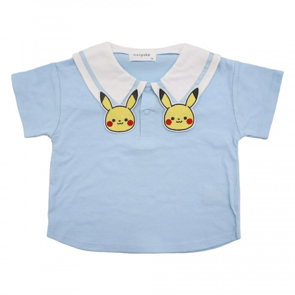 「5日　先着で最大1000円OFFクーポン」monpoke モンポケ 半袖Tシャツ 衿つき ピカチュウ(ライトブルー×110cm)のサムネイル