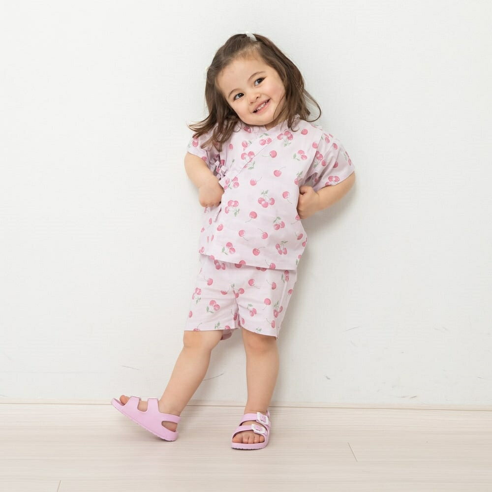 ベビーザらス限定　日本製 チェリー柄 甚平スーツ(ピンク×80cm)