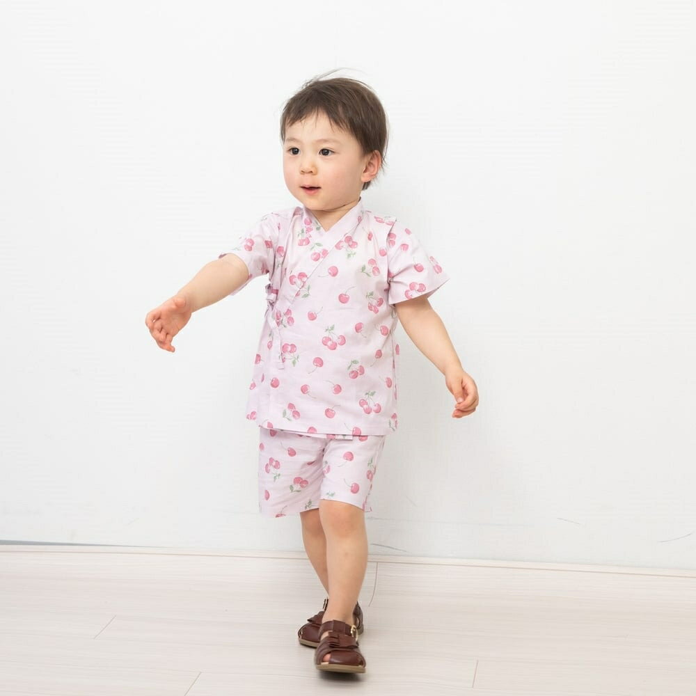 ベビーザらス限定　日本製 チェリー柄 甚平スーツ(ピンク×80cm)
