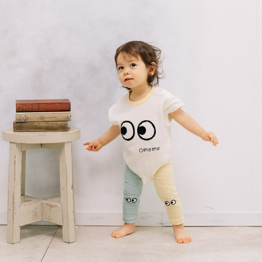 「11/25限定先着で最大1000円OFFクーポン」FirstCloset 半袖ロンパース レギンス付き ワッフル×天竺 お..