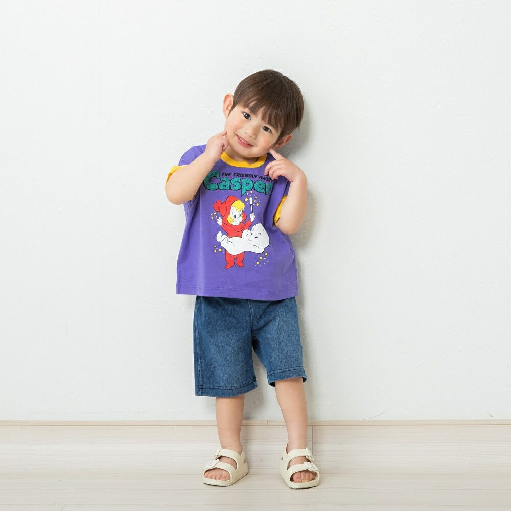 【Welcome to the Universe Baby × chimajiro0730さん】キャスパー 袖配色半袖Tシャツ パープル×100cm