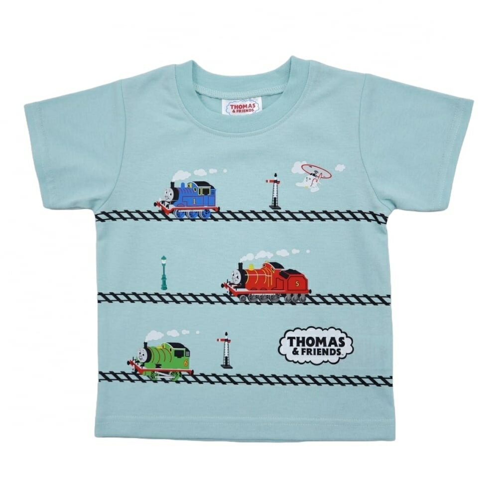 THOMAS トーマス 半袖Tシャツ 天竺 線路アート ミント×100cm