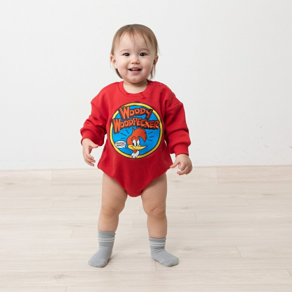 【Welcome to the Universe Baby × chimajiro0730さん】ウッドペッカー 長袖ダルマボディスーツ(レッド..