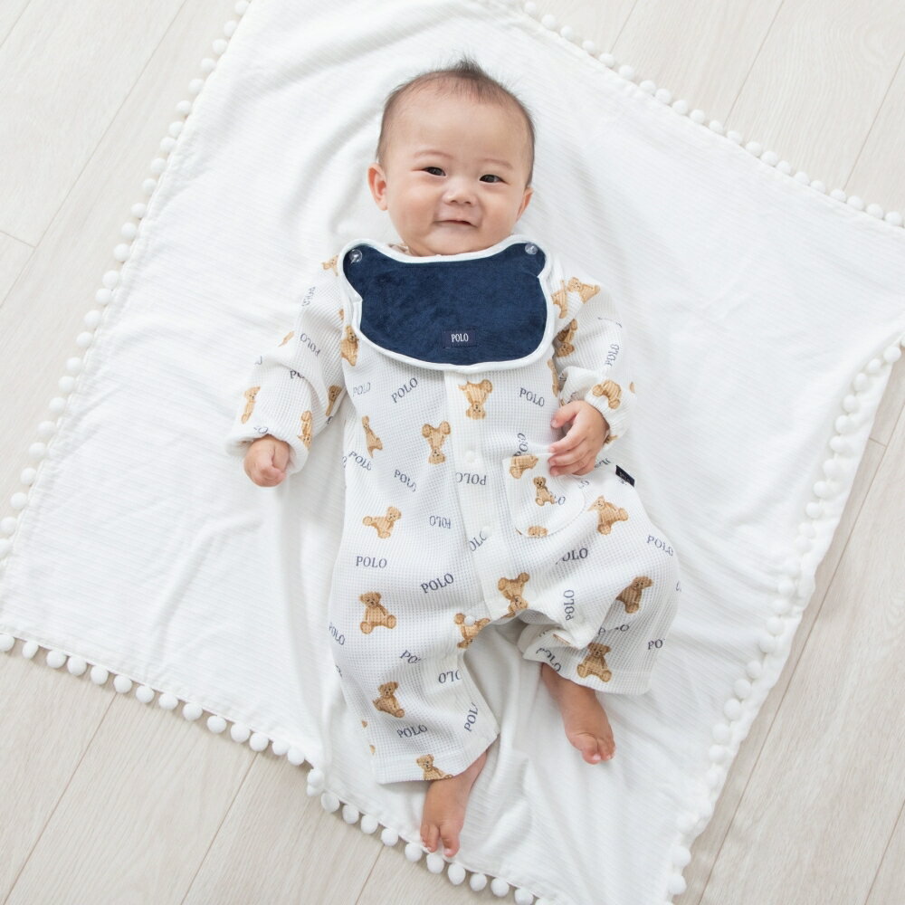 「12/1〜6限定先着 キャンペーンバナーにてクーポン配布中」POLO BCS クマ型スタイ付きロンパース ナチ..