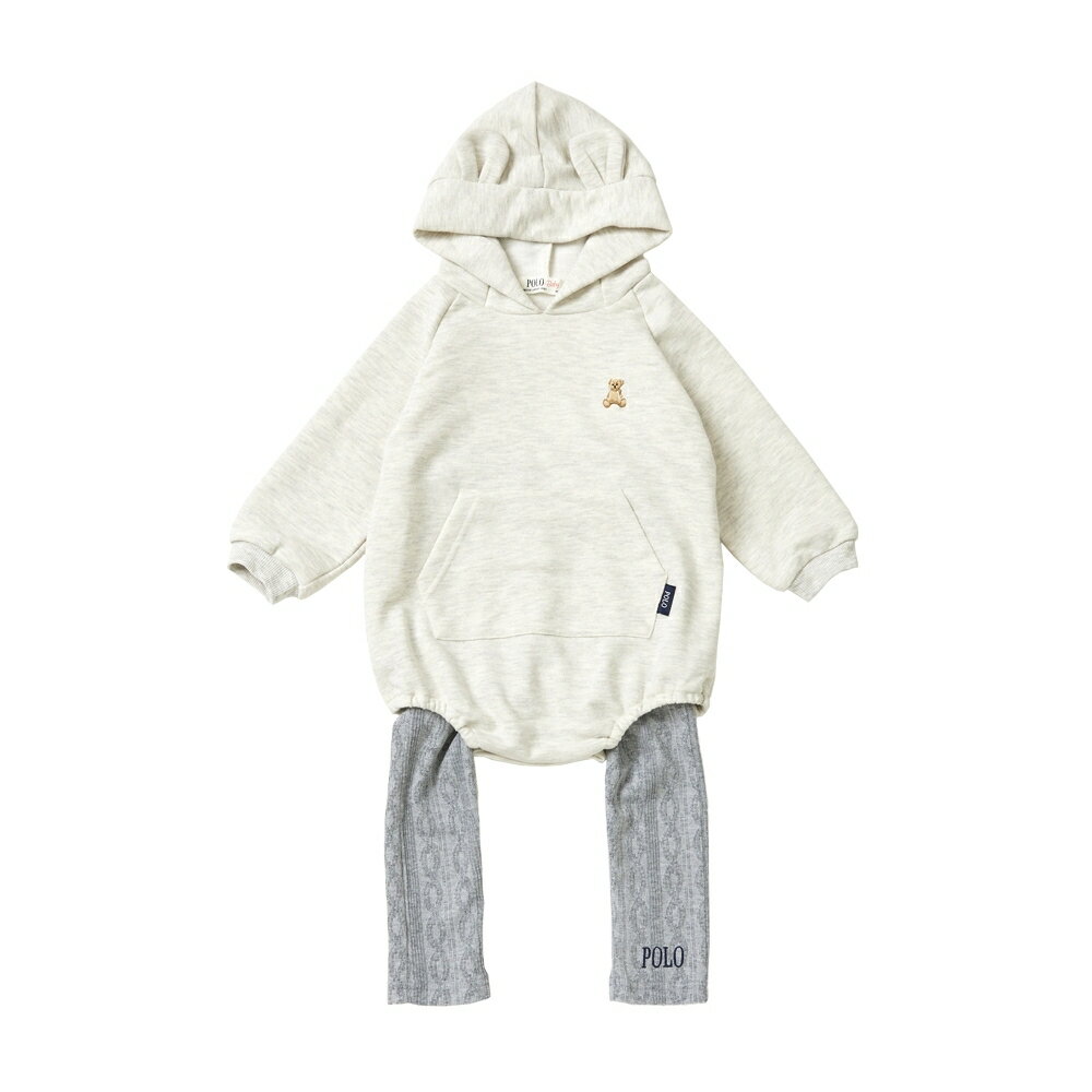 POLO BCS レギンス付フードロンパース オートミール×80cm ベビーザらス限定