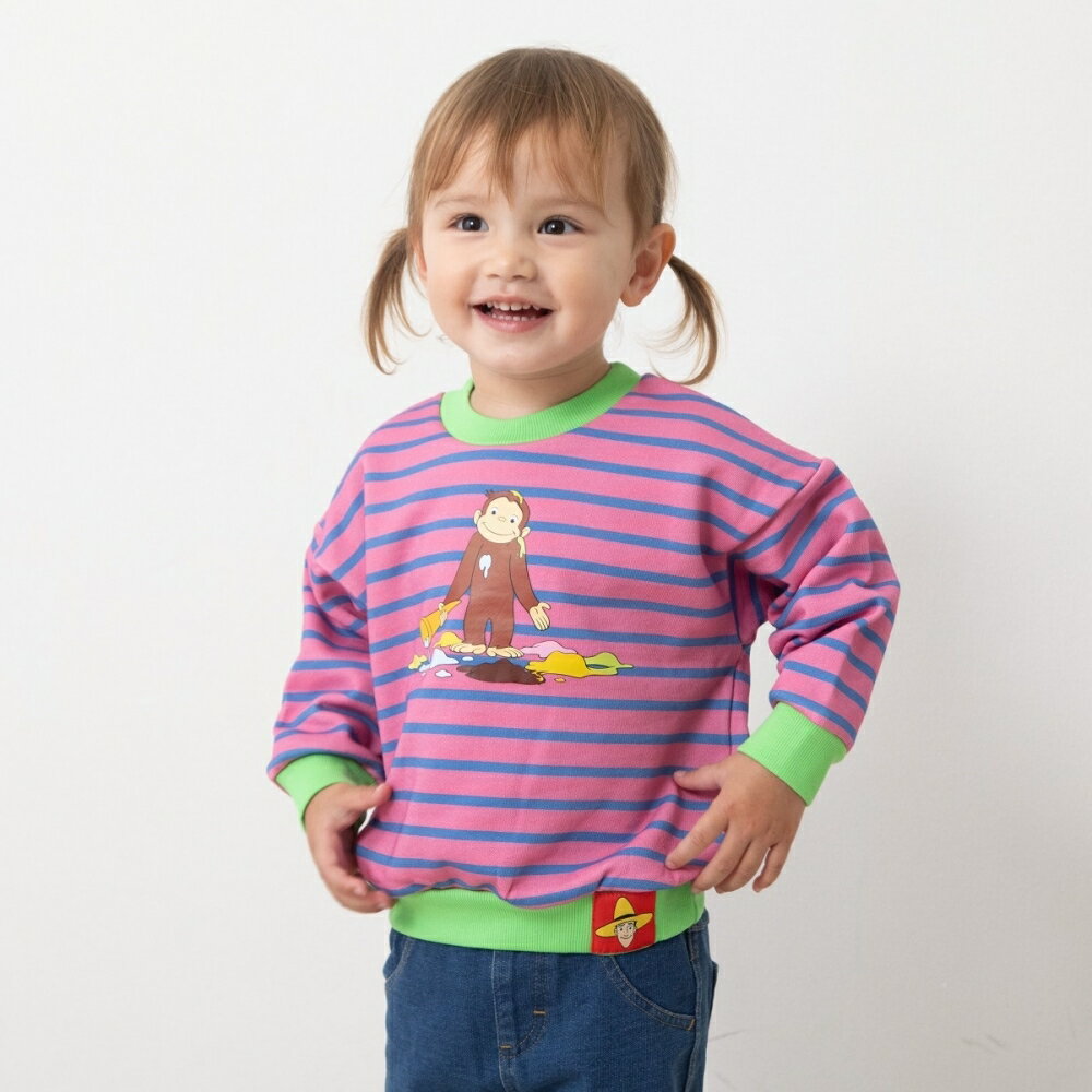 「11/25限定先着で最大1000円OFFクーポン」【Universal × chimajiro0730さん】 おさるのジョージ ボーダートレーナー パープル×130cm(4)