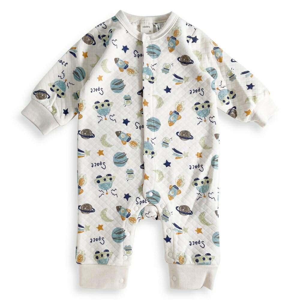 「11/25限定先着で最大1000円OFFクーポン」長袖カバーオール ニットキルト 宇宙柄 アイボリー×80cm ベビーザらス限定