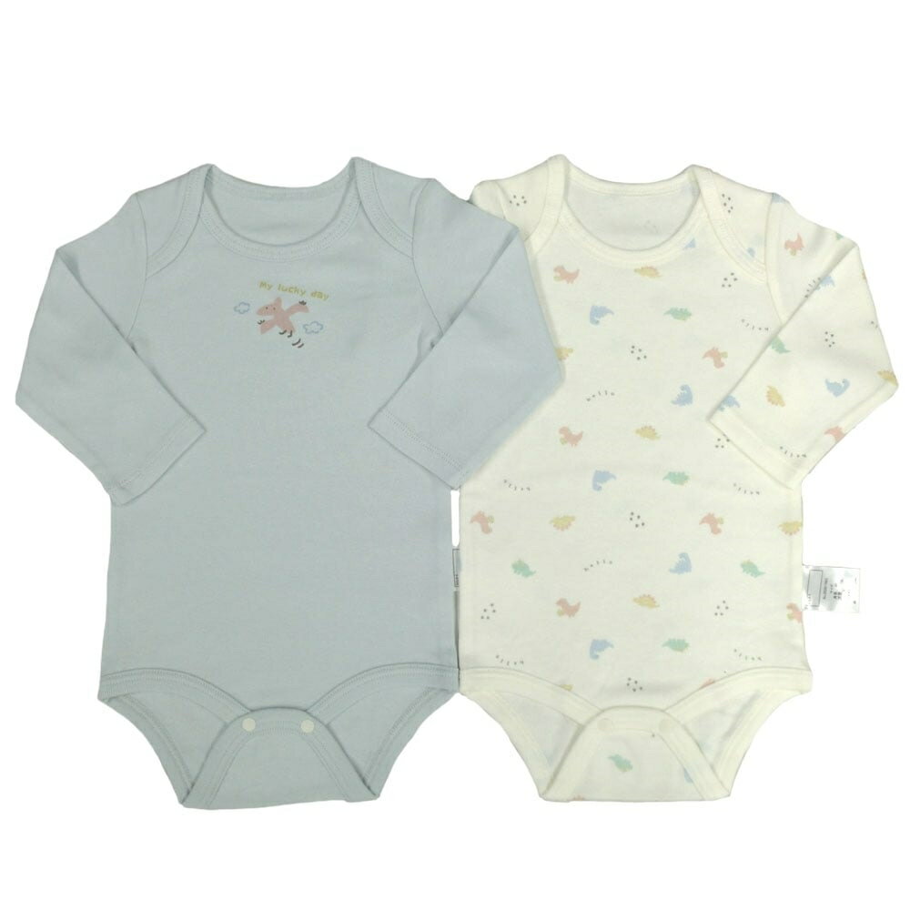 長袖ロンパース肌着 2枚組 スムス 恐竜 パステルブルー×80cm ベビーザらス限定