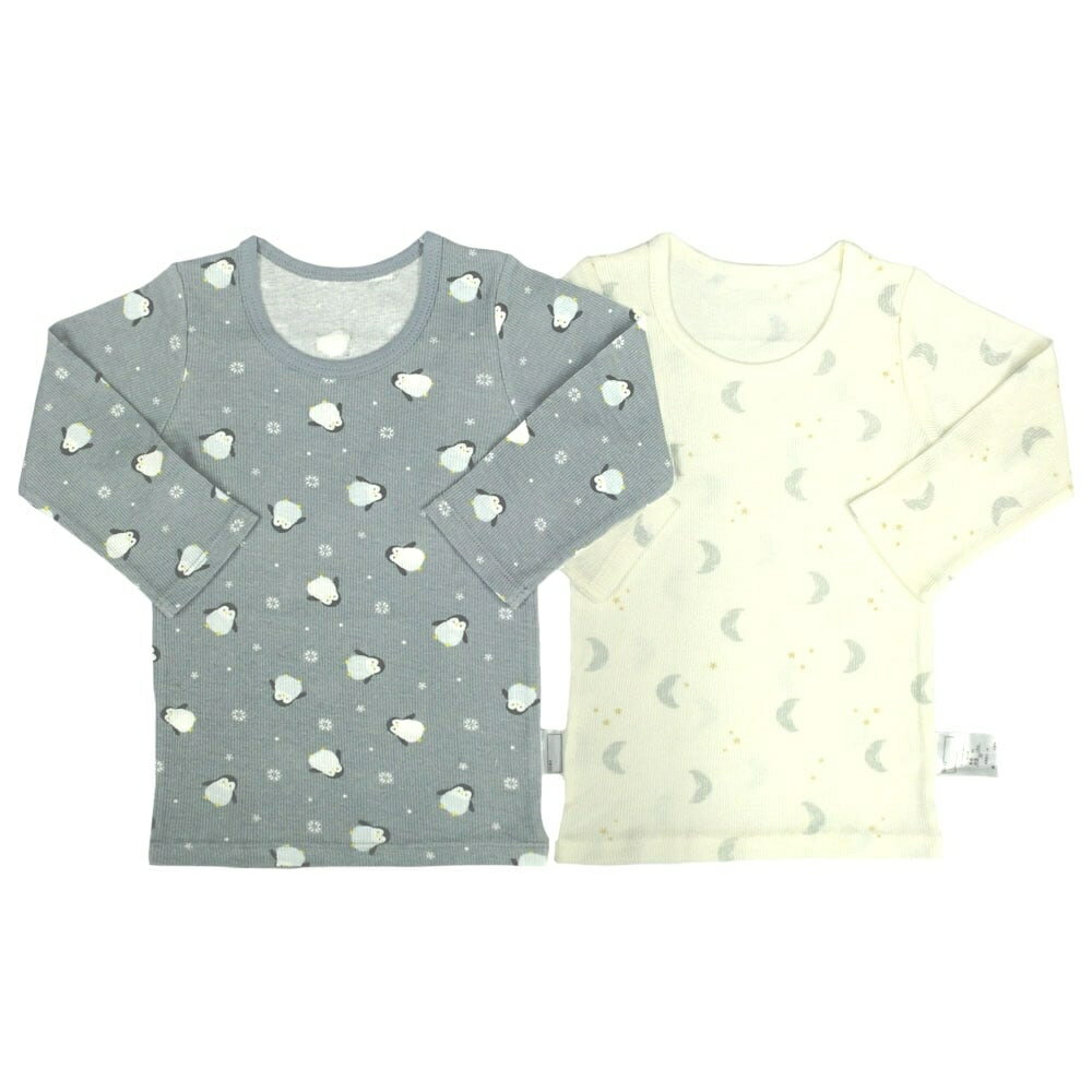 長袖シャツ肌着 2枚組 テレコ ペンギン×月 ブルー×80cm ベビーザらス限定